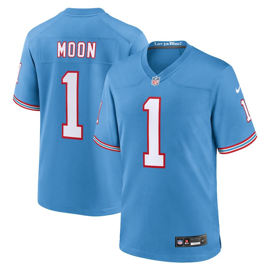 Men Tennessee Titans #1 Warren Moon Nike Light Blue Oilers Throwback Retired Player Game NFL Jersey->tennessee titans->NFL Jersey